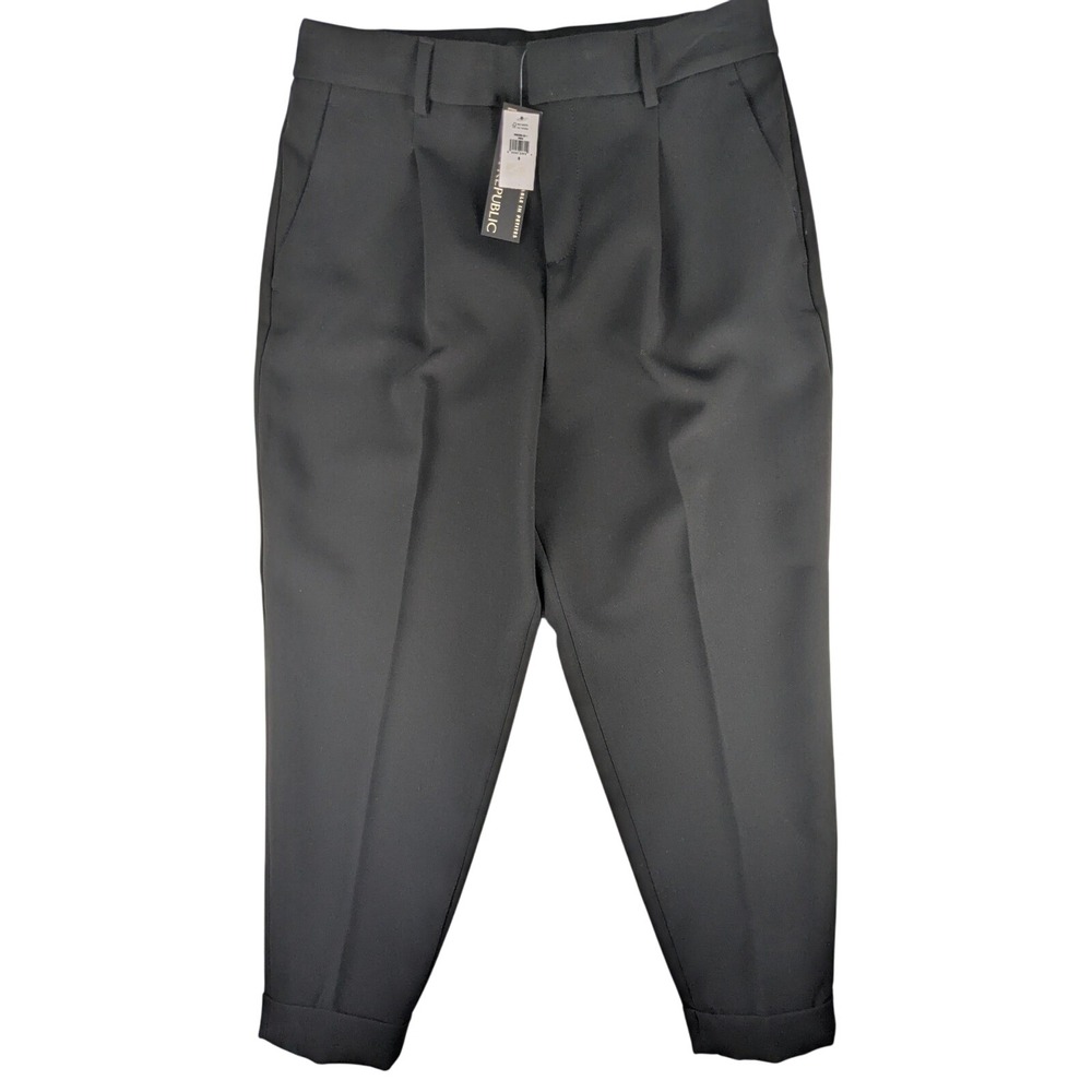 Banana Republic Martin Fit Cropped Pleated Trousers Black Size‎ 6 NWT
